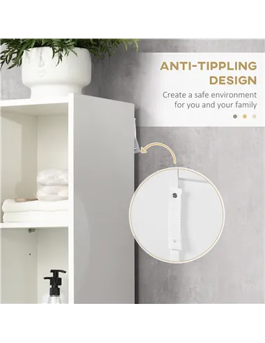 kleankin Tall Bathroom Cabinet with Adjustable Shelves, 5-Tier Modern Freestanding Tallboy with Storage Cabinets, White