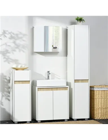 kleankin Tall Bathroom Cabinet with Adjustable Shelves, 5-Tier Modern Freestanding Tallboy with Storage Cabinets, White