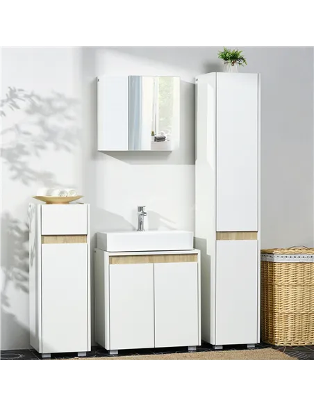 kleankin Tall Bathroom Cabinet with Adjustable Shelves, 5-Tier Modern Freestanding Tallboy with Storage Cabinets, White