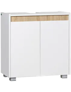 kleankin Modern Bathroom Sink Cabinet, Floor Standing Under Sink Cabinet, Freestanding Storage Cupboard with Double Doors, White