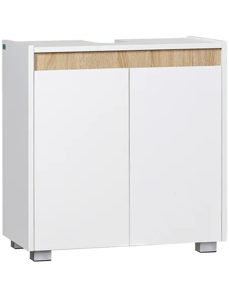 kleankin Modern Bathroom Sink Cabinet, Floor Standing Under Sink Cabinet, Freestanding Storage Cupboard with Double Doors, White