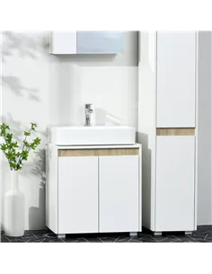 kleankin Modern Bathroom Sink Cabinet, Floor Standing Under Sink Cabinet, Freestanding Storage Cupboard with Double Doors, White 2
