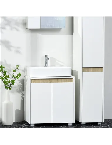 kleankin Modern Bathroom Sink Cabinet, Floor Standing Under Sink Cabinet, Freestanding Storage Cupboard with Double Doors, White
