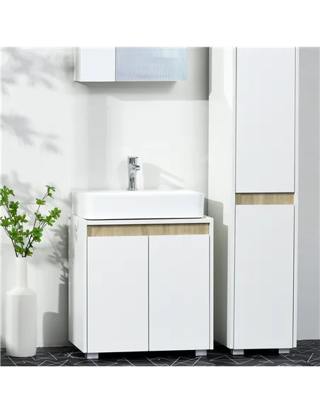 kleankin Modern Bathroom Sink Cabinet, Floor Standing Under Sink Cabinet, Freestanding Storage Cupboard with Double Doors, White