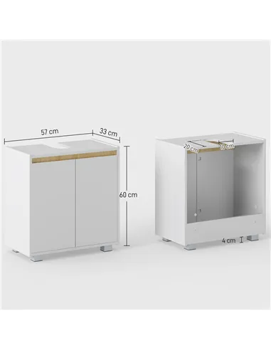 kleankin Modern Bathroom Sink Cabinet, Floor Standing Under Sink Cabinet, Freestanding Storage Cupboard with Double Doors, White