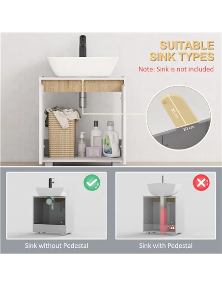 kleankin Modern Bathroom Sink Cabinet, Floor Standing Under Sink Cabinet, Freestanding Storage Cupboard with Double Doors, White
