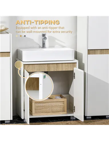 kleankin Modern Bathroom Sink Cabinet, Floor Standing Under Sink Cabinet, Freestanding Storage Cupboard with Double Doors, White