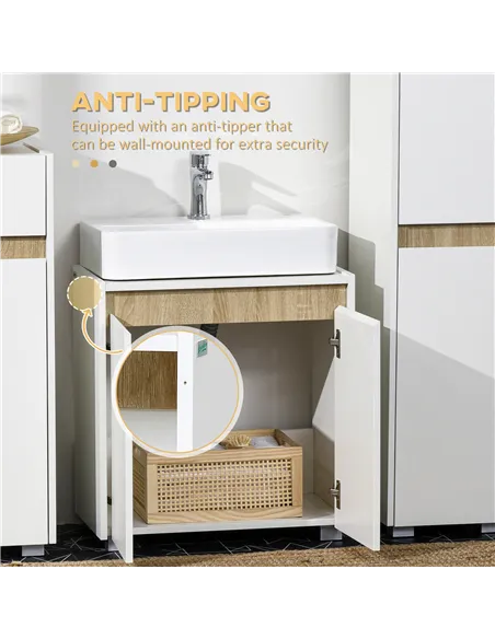 kleankin Modern Bathroom Sink Cabinet, Floor Standing Under Sink Cabinet, Freestanding Storage Cupboard with Double Doors, White