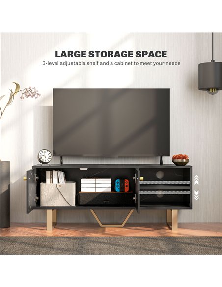 HOMCOM TV Stand Cabinet for TVs up to 50 Inches, TV Unit with Storage Shelves and Cupboard for Living Room, Black Marble Tone