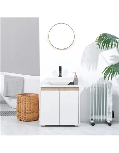 kleankin Modern Bathroom Sink Cabinet, Floor Standing Under Sink Cabinet, Freestanding Storage Cupboard with Double Doors, White