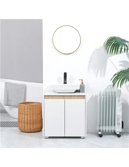 kleankin Modern Bathroom Sink Cabinet, Floor Standing Under Sink Cabinet, Freestanding Storage Cupboard with Double Doors, White