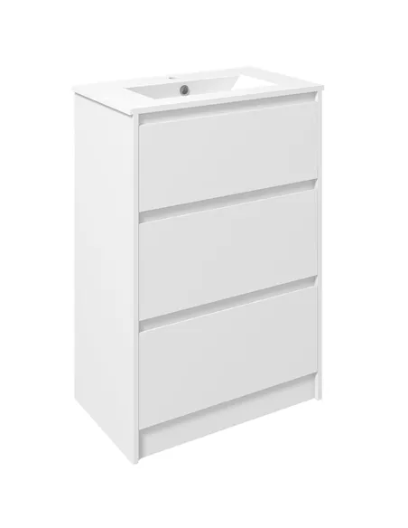 kleankin 600mm Bathroom Vanity Unit with Basin and Single Tap Hole, High Gloss White Floor Standing Bathroom Sink Unit with 2 Dr
