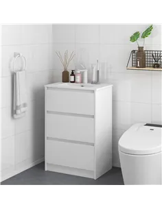 kleankin 600mm Bathroom Vanity Unit with Basin and Single Tap Hole, High Gloss White Floor Standing Bathroom Sink Unit with 2 Dr 2