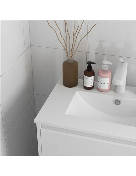 kleankin 600mm Bathroom Vanity Unit with Basin and Single Tap Hole, High Gloss White Floor Standing Bathroom Sink Unit with 2 Dr