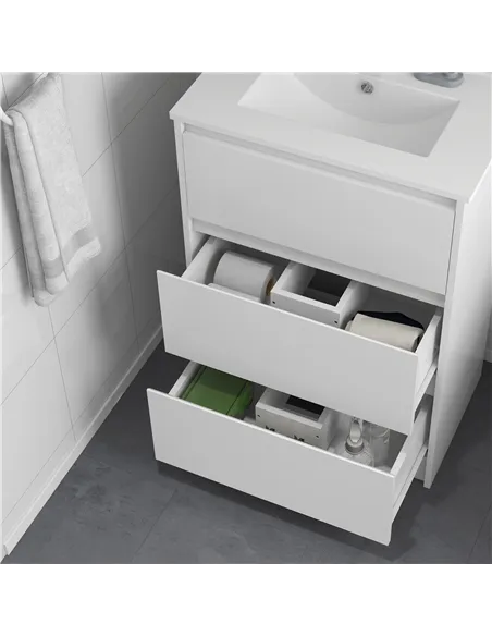 kleankin 600mm Bathroom Vanity Unit with Basin and Single Tap Hole, High Gloss White Floor Standing Bathroom Sink Unit with 2 Dr