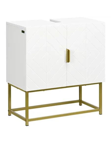 kleankin Bathroom Mirror Cabinet Under Sink Storage Cabinet Basin Cupboard with 2 Doors and Gold Steel Legs