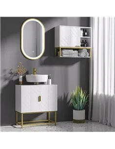 kleankin Bathroom Mirror Cabinet Under Sink Storage Cabinet Basin Cupboard with 2 Doors and Gold Steel Legs 2