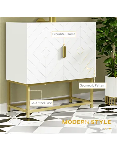 kleankin Bathroom Mirror Cabinet Under Sink Storage Cabinet Basin Cupboard with 2 Doors and Gold Steel Legs