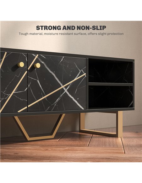 HOMCOM TV Stand Cabinet for TVs up to 50 Inches, TV Unit with Storage Shelves and Cupboard for Living Room, Black Marble Tone
