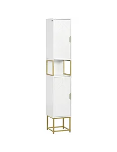 kleankin Narrow Bathroom Storage Cabinet, Freestanding Tallboy Storage Unit with Adjustable Shelf, 2 Doors and Steel Base, Slim 