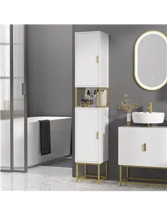 kleankin Narrow Bathroom Storage Cabinet, Freestanding Tallboy Storage Unit with Adjustable Shelf, 2 Doors and Steel Base, Slim  2