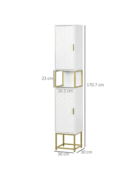 kleankin Narrow Bathroom Storage Cabinet, Freestanding Tallboy Storage Unit with Adjustable Shelf, 2 Doors and Steel Base, Slim 