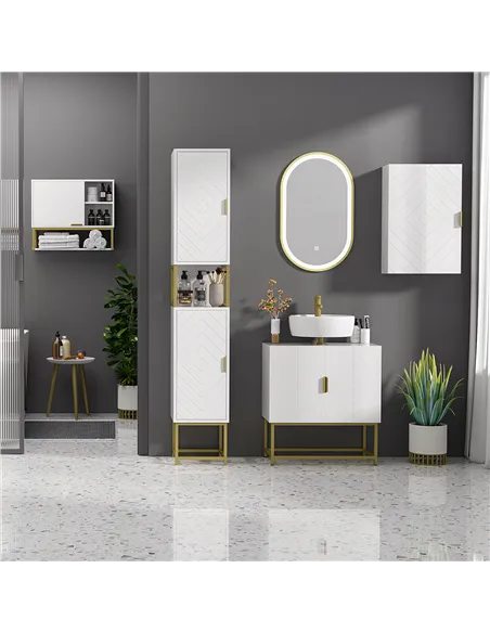kleankin Narrow Bathroom Storage Cabinet, Freestanding Tallboy Storage Unit with Adjustable Shelf, 2 Doors and Steel Base, Slim 