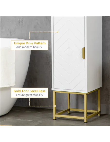 kleankin Narrow Bathroom Storage Cabinet, Freestanding Tallboy Storage Unit with Adjustable Shelf, 2 Doors and Steel Base, Slim 