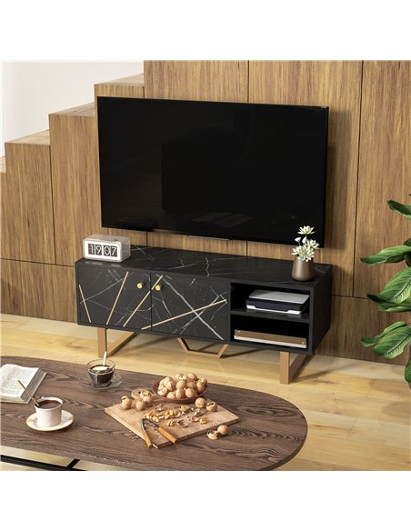 HOMCOM TV Stand Cabinet for TVs up to 50 Inches, TV Unit with Storage Shelves and Cupboard for Living Room, Black Marble Tone