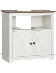 kleankin Under Sink Cabinet Bathroom Vanity Unit with Double Doors and Storage Shelves, 60 x 30 x 60cm, White