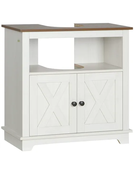 kleankin Under Sink Cabinet Bathroom Vanity Unit with Double Doors and Storage Shelves, 60 x 30 x 60cm, White