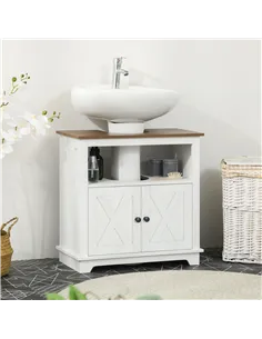 kleankin Under Sink Cabinet Bathroom Vanity Unit with Double Doors and Storage Shelves, 60 x 30 x 60cm, White 2