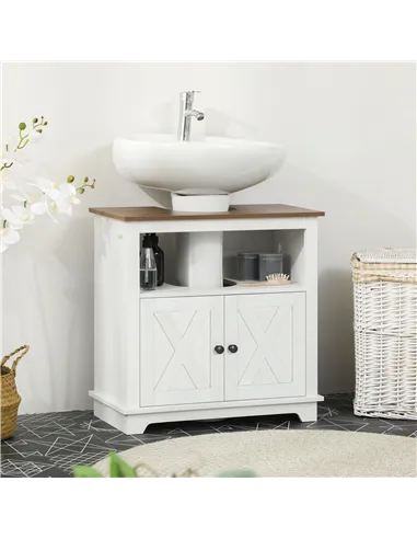 kleankin Under Sink Cabinet Bathroom Vanity Unit with Double Doors and Storage Shelves, 60 x 30 x 60cm, White