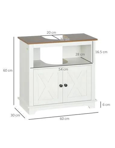 kleankin Under Sink Cabinet Bathroom Vanity Unit with Double Doors and Storage Shelves, 60 x 30 x 60cm, White