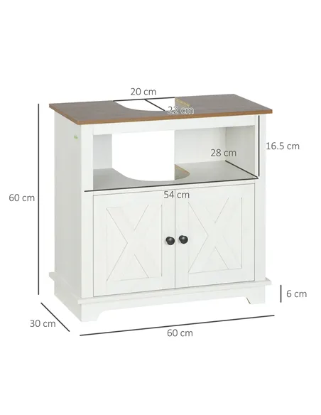 kleankin Under Sink Cabinet Bathroom Vanity Unit with Double Doors and Storage Shelves, 60 x 30 x 60cm, White