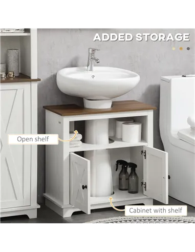 kleankin Under Sink Cabinet Bathroom Vanity Unit with Double Doors and Storage Shelves, 60 x 30 x 60cm, White