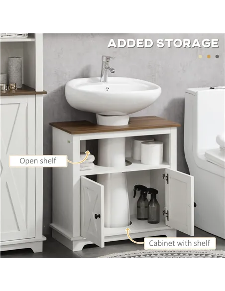 kleankin Under Sink Cabinet Bathroom Vanity Unit with Double Doors and Storage Shelves, 60 x 30 x 60cm, White