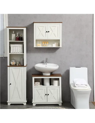 kleankin Under Sink Cabinet Bathroom Vanity Unit with Double Doors and Storage Shelves, 60 x 30 x 60cm, White