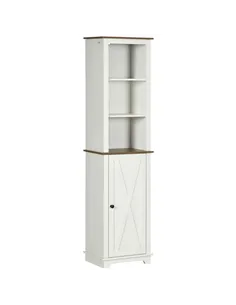 kleankin Bathroom Cabinet, Tall Storage Cabinet with Door and Adjustable Shelves, 39.5 x 30 x 160 cm, White