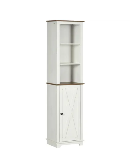 kleankin Bathroom Cabinet, Tall Storage Cabinet with Door and Adjustable Shelves, 39.5 x 30 x 160 cm, White