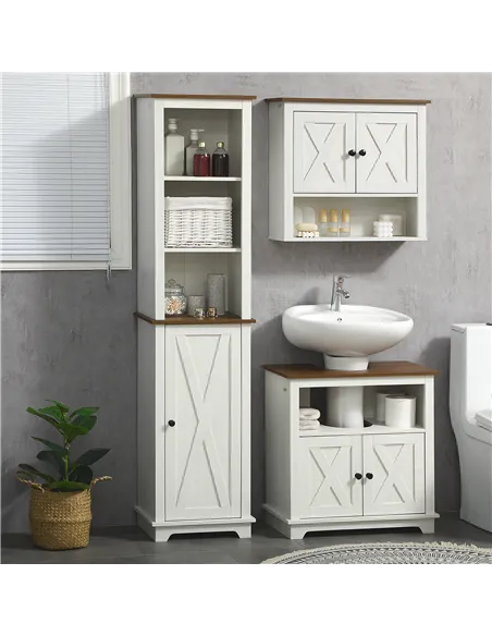 kleankin Bathroom Cabinet, Tall Storage Cabinet with Door and Adjustable Shelves, 39.5 x 30 x 160 cm, White