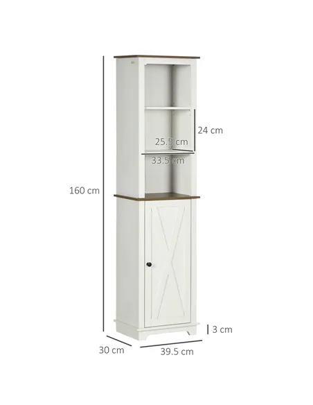 kleankin Bathroom Cabinet, Tall Storage Cabinet with Door and Adjustable Shelves, 39.5 x 30 x 160 cm, White