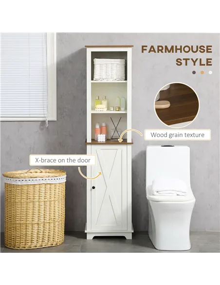 kleankin Bathroom Cabinet, Tall Storage Cabinet with Door and Adjustable Shelves, 39.5 x 30 x 160 cm, White