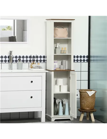 kleankin Bathroom Cabinet, Tall Storage Cabinet with Door and Adjustable Shelves, 39.5 x 30 x 160 cm, White