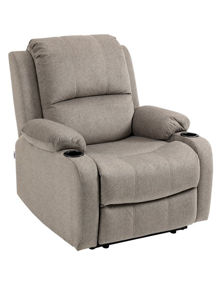 HOMCOM Recliner Chair, Microfibre Reclining Chair with Adjustable Leg Rest, Cup Holders, Recliner Armchair for Home Living Room,