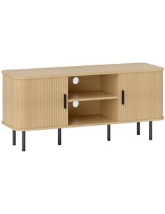 HOMCOM TV Stand Cabinet for TVs up to 55 Inches, TV Unit with Storage Shelves and Cupboard for Living Room, Oak Tone