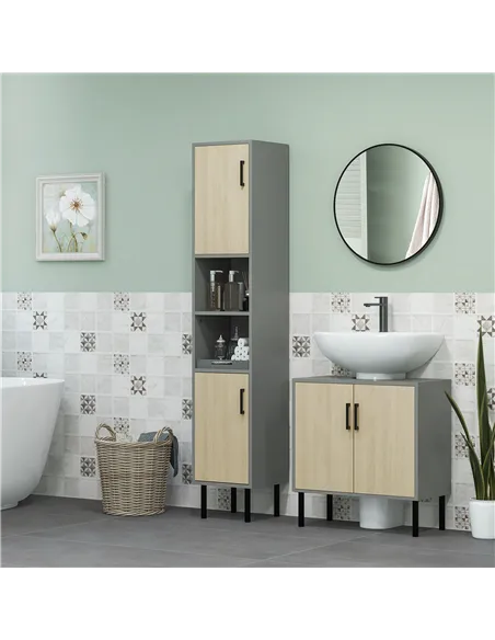 kleankin Under Sink Cabinet, Bathroom Vanity Unit, Storage Cupboard with Double Doors and Storage Shelves, 60x30x60cm, Natural