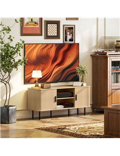 HOMCOM TV Stand Cabinet for TVs up to 55 Inches, TV Unit with Storage Shelves and Cupboard for Living Room, Oak Tone 2
