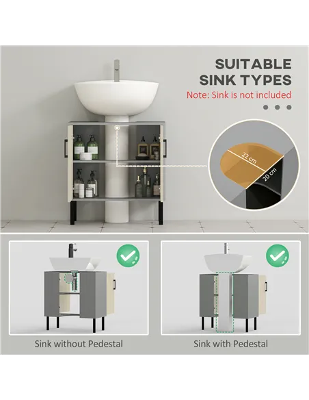 kleankin Under Sink Cabinet, Bathroom Vanity Unit, Storage Cupboard with Double Doors and Storage Shelves, 60x30x60cm, Natural