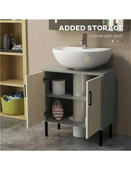 kleankin Under Sink Cabinet, Bathroom Vanity Unit, Storage Cupboard with Double Doors and Storage Shelves, 60x30x60cm, Natural